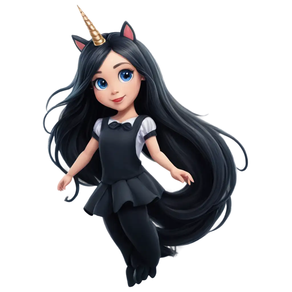 PNG-Unicorn-with-Long-Black-Hair-and-Blue-Eyes-Flying-AIGenerated-Fantasy-Art