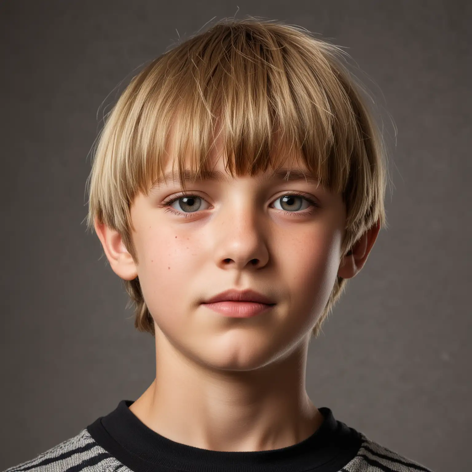 Portrait of TenYearOld Boy with Light Hair and Bright Overhead Light