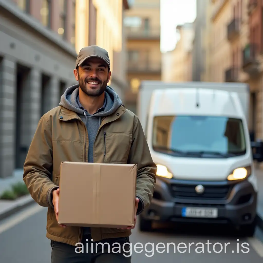 delivery person with van in the background