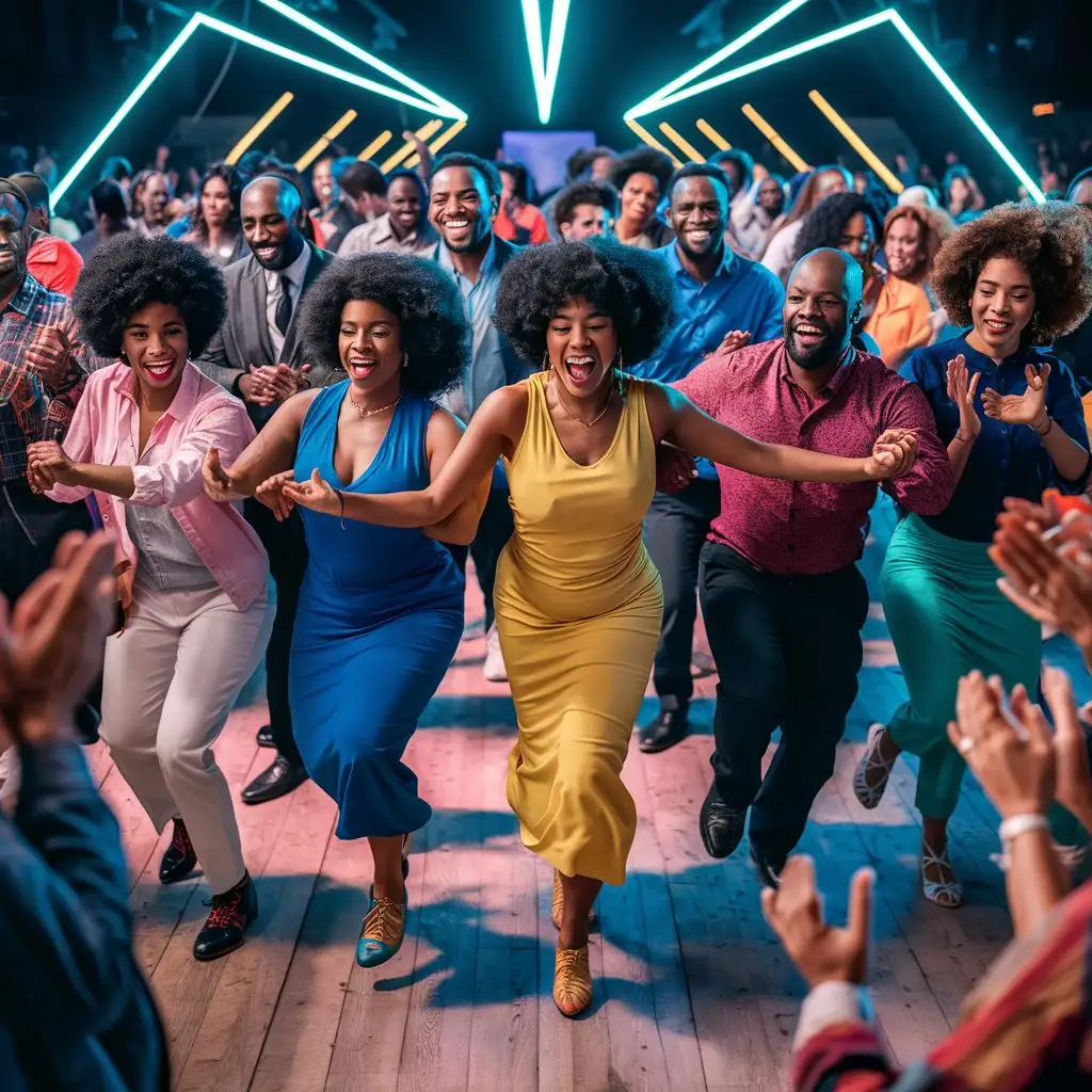 Joyful African American Group Line Dancing Celebration