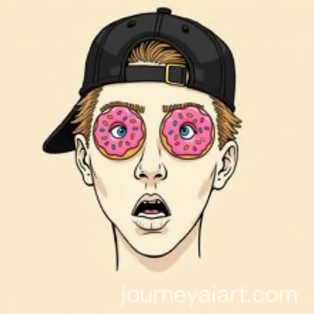 Surreal-Portrait-with-Donut-Eyes-and-Black-Baseball-Cap
