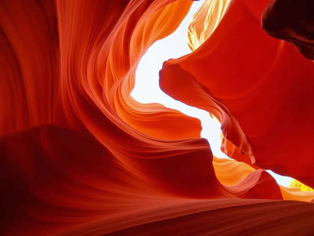 Low angle view of sandstone rock formations in Antelope Canyon, Arizona