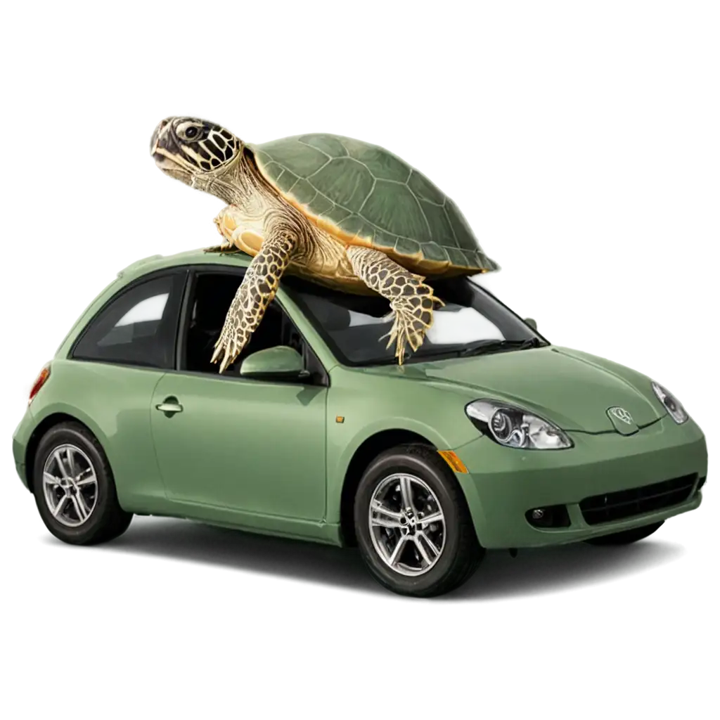 a turtle drives a car