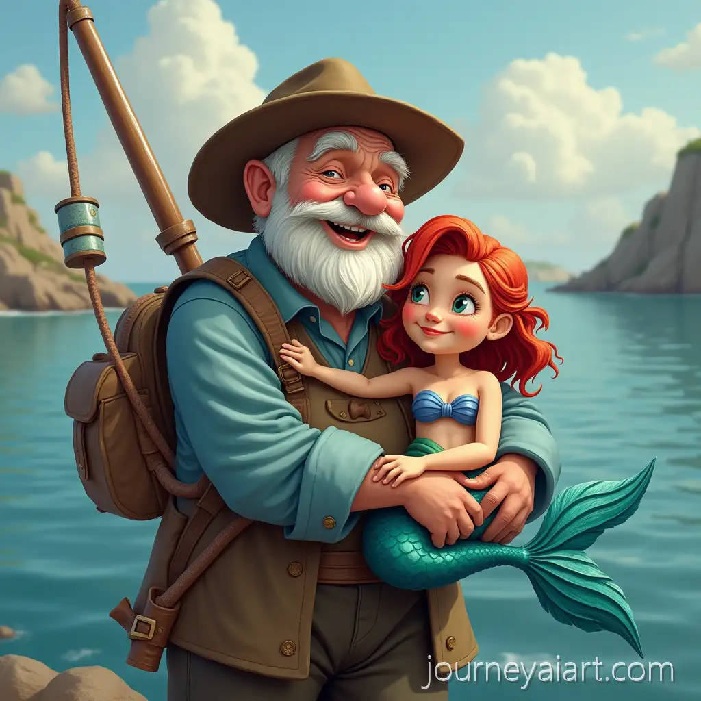 Old-FishermanAI-Image-Prompt-Expansion-Holding-a-Mermaid-with-a-Fish-Tail
