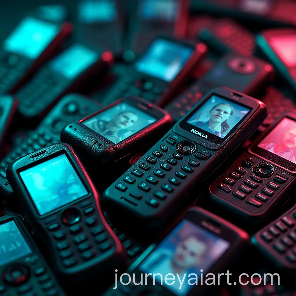 Surreal-PileAI-Image-Expansion-of-Retro-Cell-Phones-with-Cyberpunk-Lighting-and-Abstract-Reflections