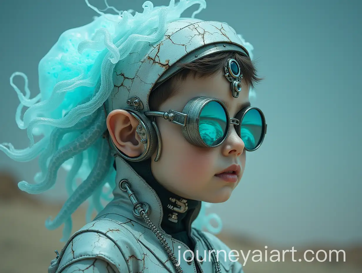 Ethereal-Cyborg-Boy-with-Bioluminescent-Jellyfish-Headdress-in-Steampunk-Desert