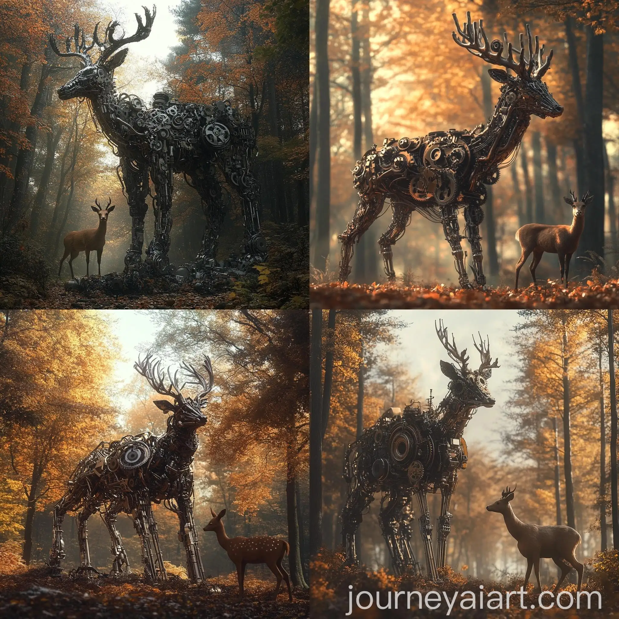 Mechanical-Deer-in-Autumn-Forest-with-Real-Deer