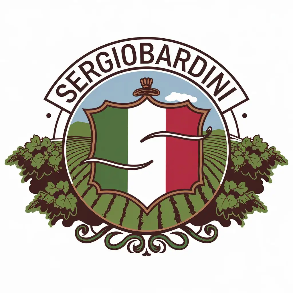 a vector logo design,with the text "SergioBardini", main symbol:Italy, vineyard fields,Moderate,be used in Travel industry,clear background