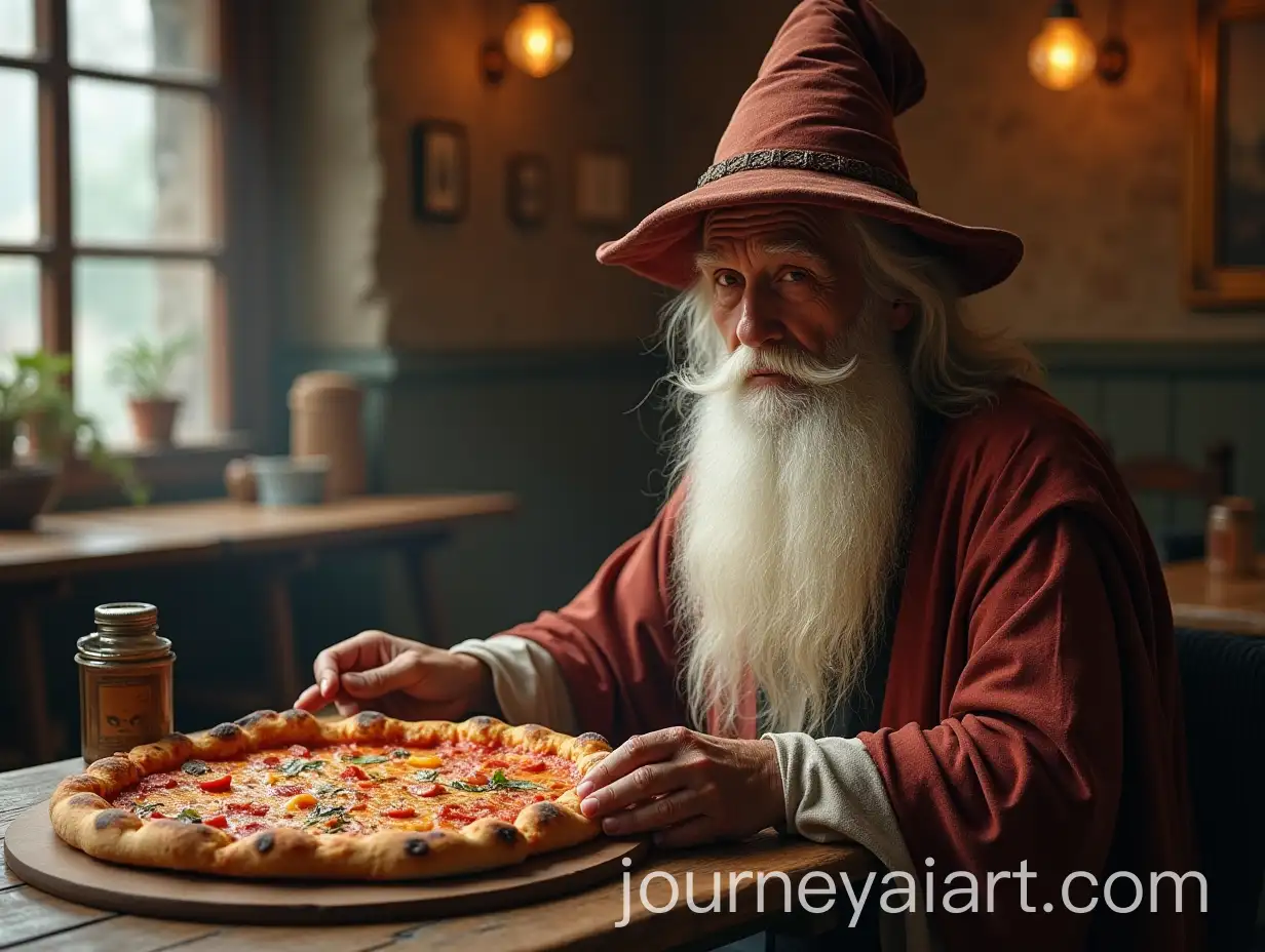 Wizard-in-a-Pizzeria-Ancient-Sorcerer-with-Pointed-Hat-at-Table