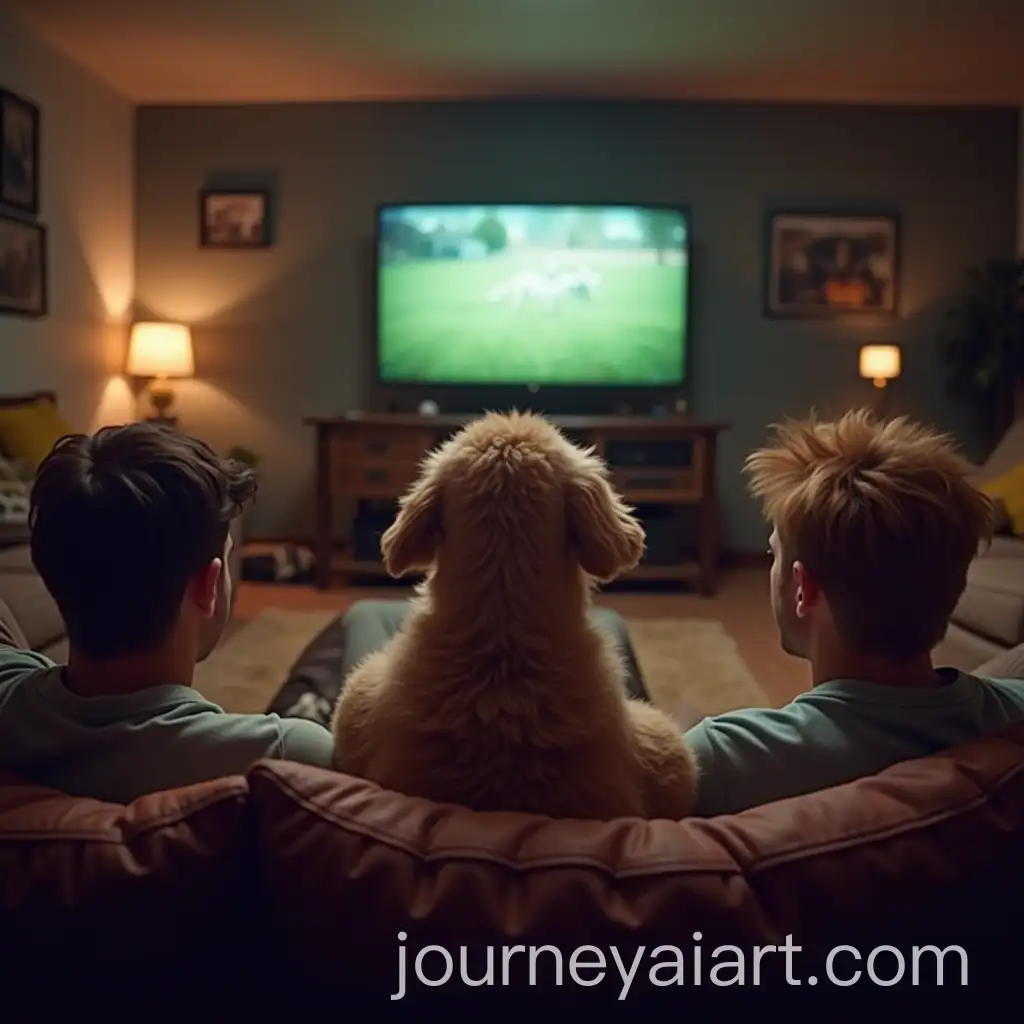 Group-of-Guys-Hanging-Out-Watching-TV-with-Dog-Heads