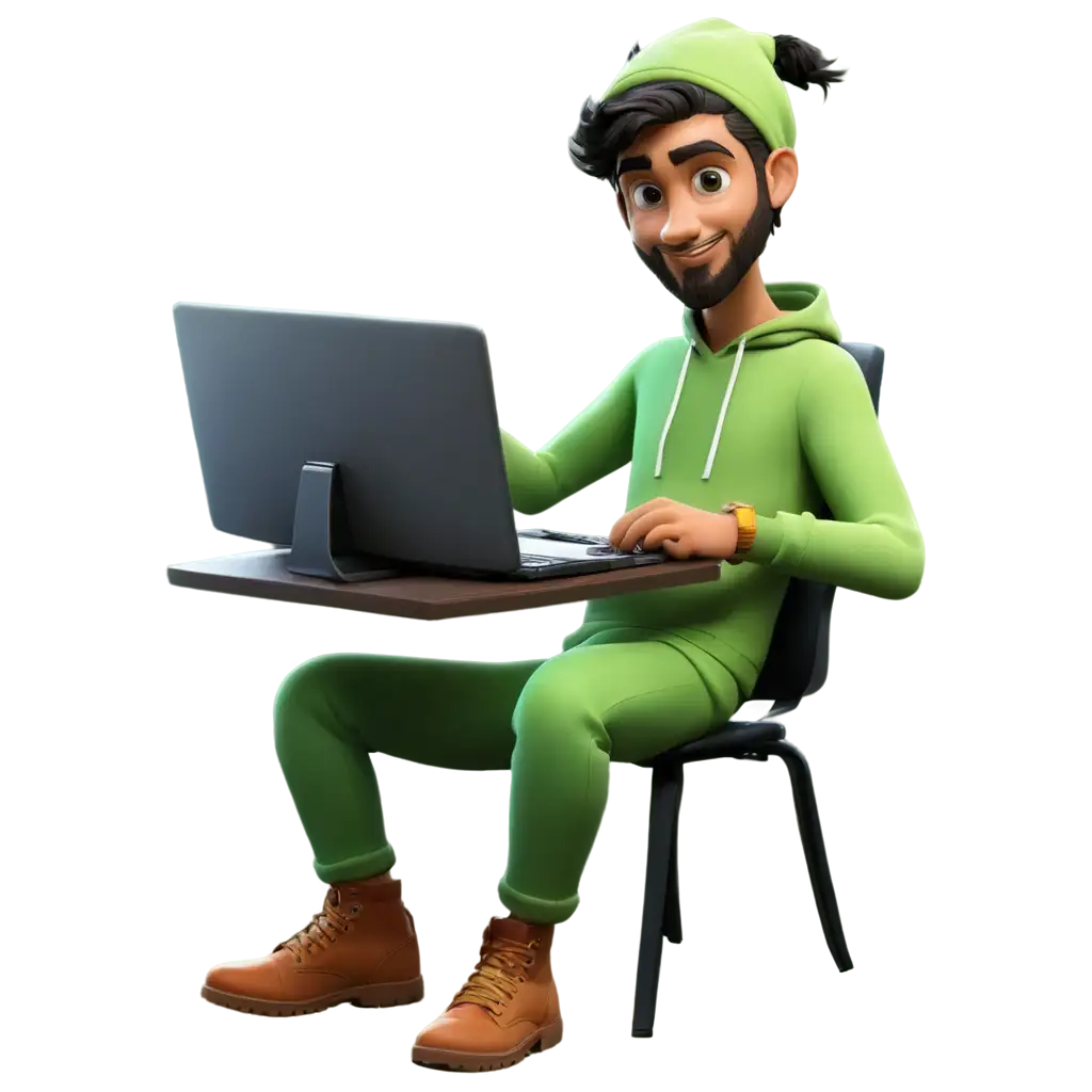 Animated-Web-Developer-Working-on-His-PC-in-Green-Hoodie-PNG-Image