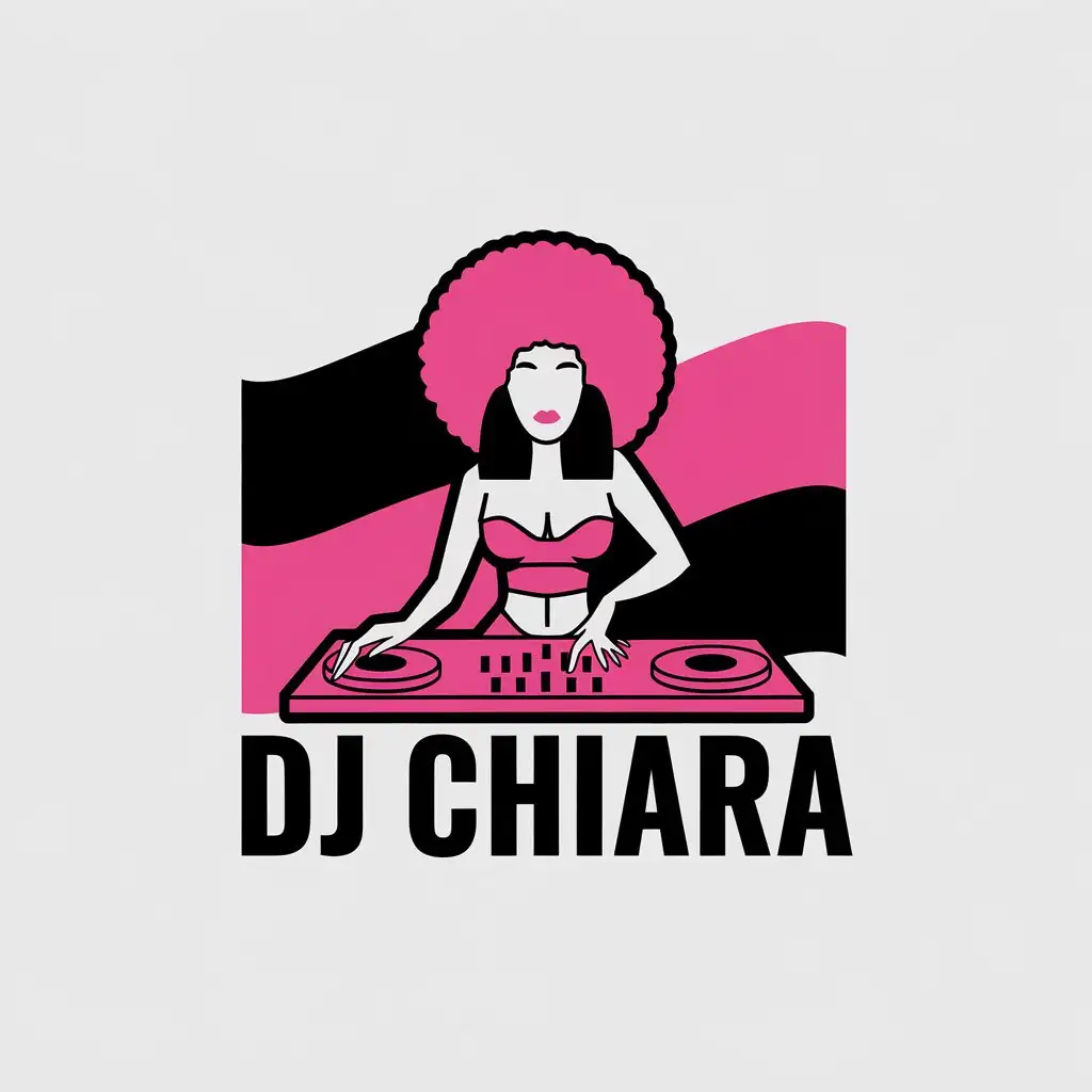 LOGO Design for DJ CHIARA White Woman DJ Afrobeat Music with Pink Black and Straight Hair Elements