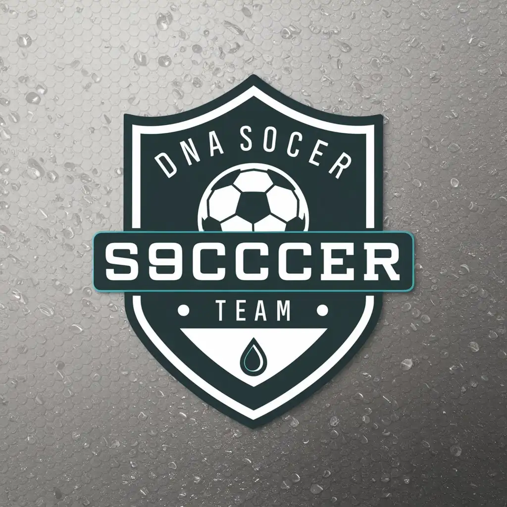 LOGO-Design-for-DNA-Soccer-Team-Team-Badge-with-Soccer-Ball-and-Water-Droplet-Theme