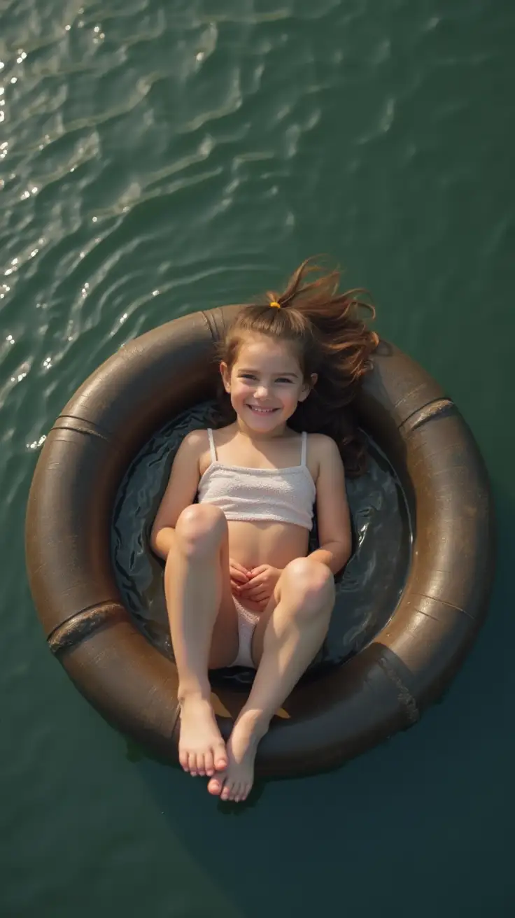 Adventurous-Young-Girl-Relaxing-in-a-Floating-Pipe