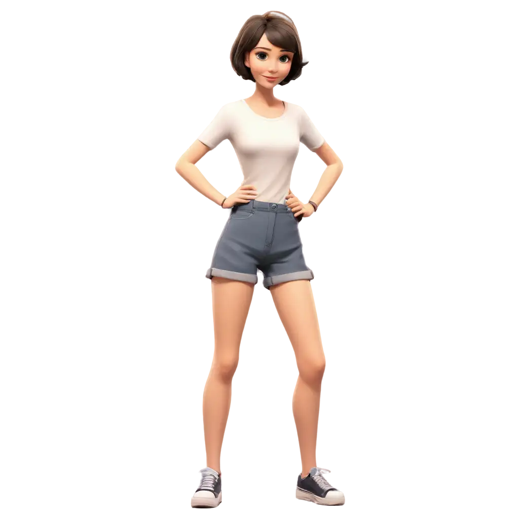 YoungPNG-Image-SEO-Analysis-Girl-Cartoon-PNG-Image-Slender-Cheerful-and-Stylish-in-Shorts-and-TShirt