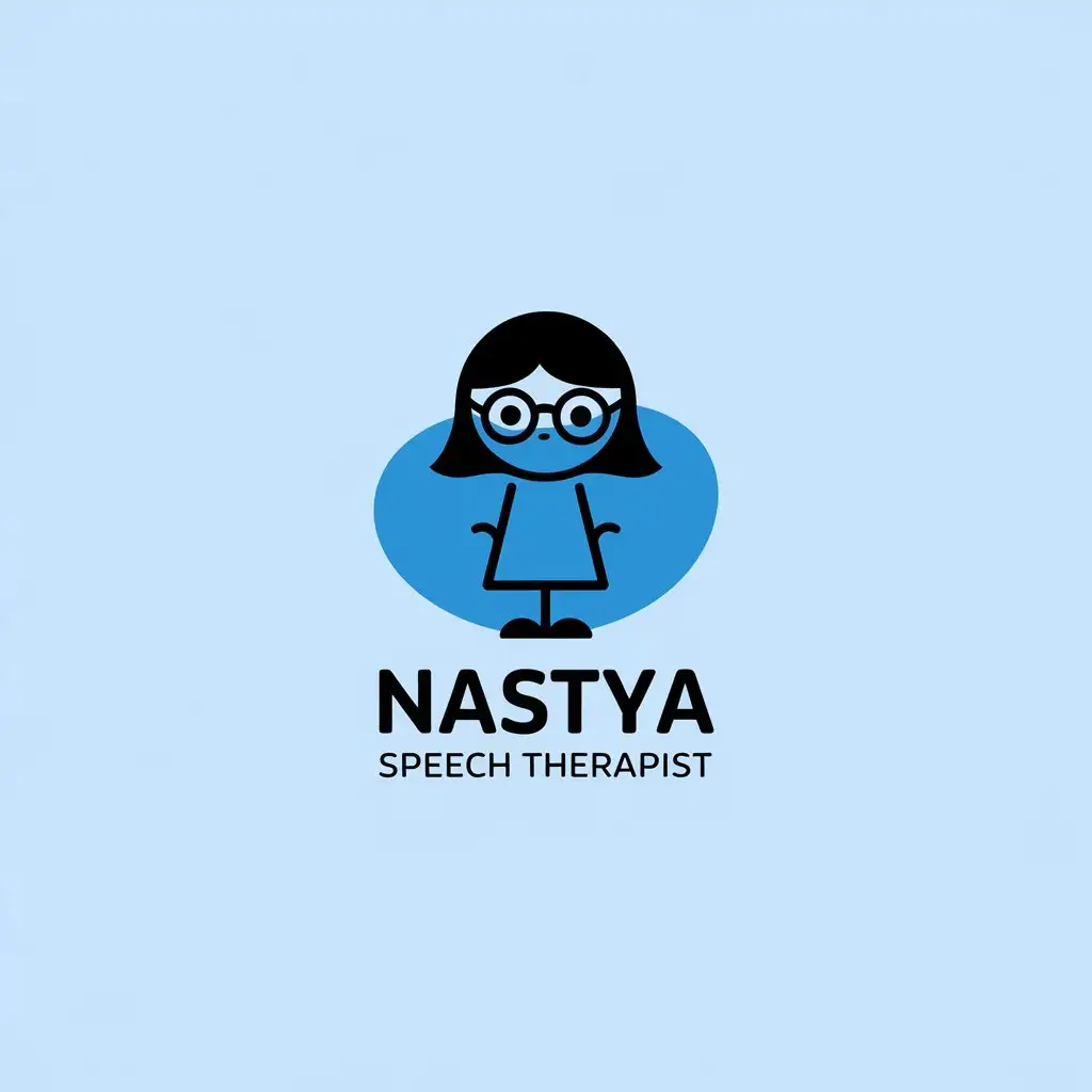 LOGO-Design-for-Nastya-Speech-Therapist-Girl-in-Glasses-on-Blue-Background