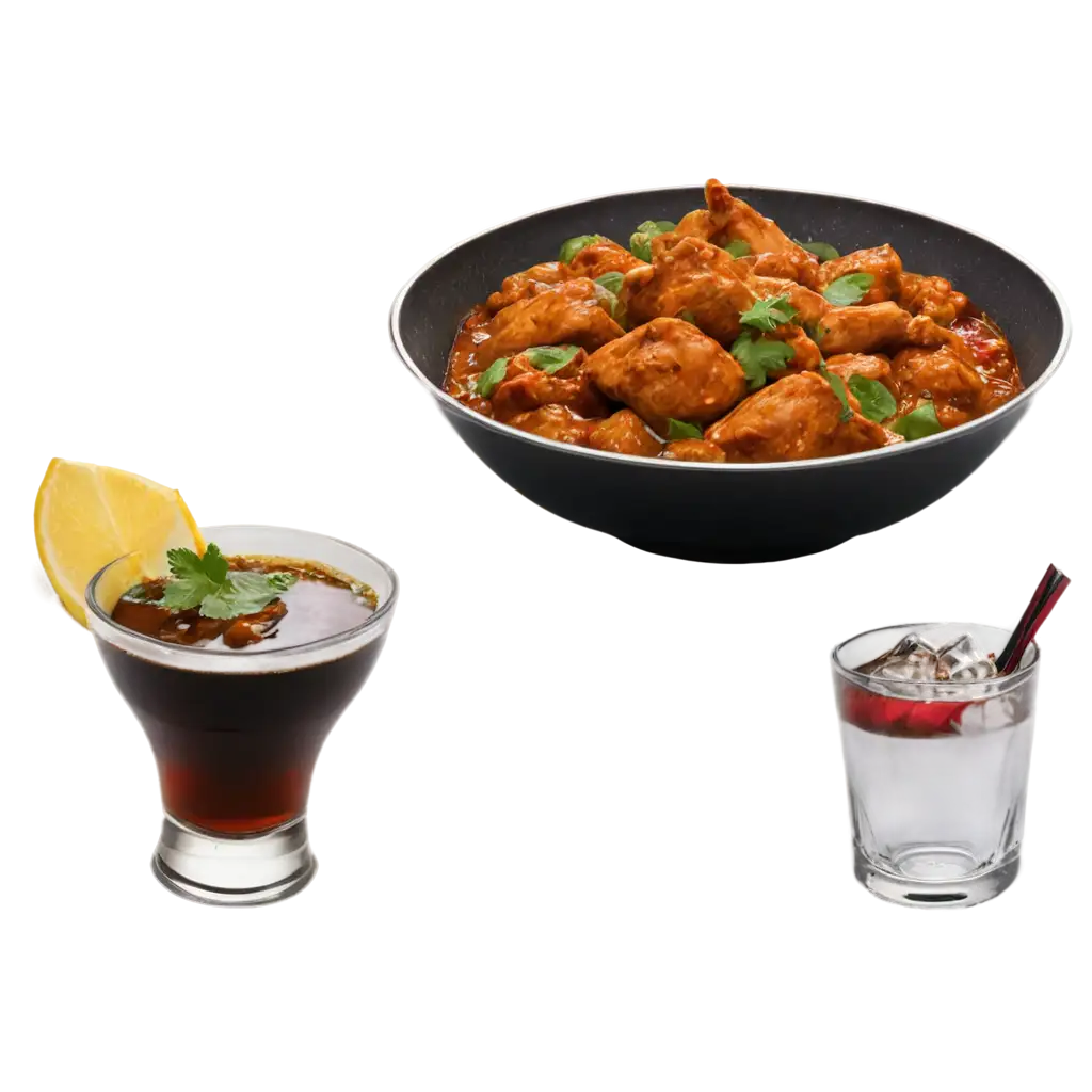 Chicken-Karahi-with-Ginger-Garnishing-and-Glass-of-Coke-PNG-Image-for-Culinary-Visuals