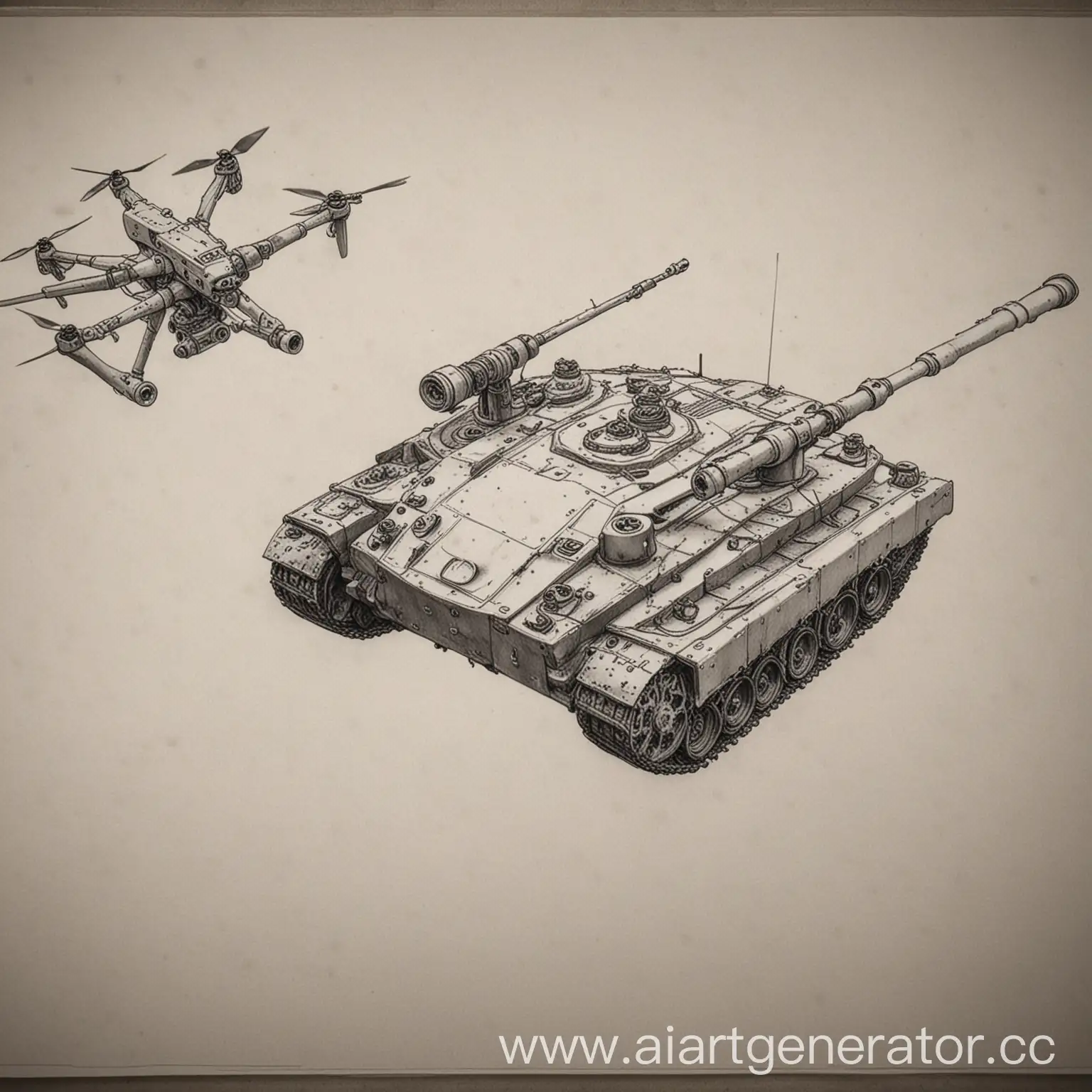 Drone-Sketching-a-Tank-with-Pencil