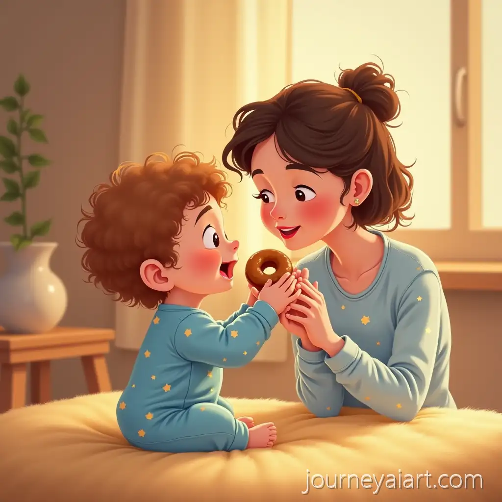 Toddler-Sharing-a-Donut-with-His-Mother-in-a-Cozy-Room