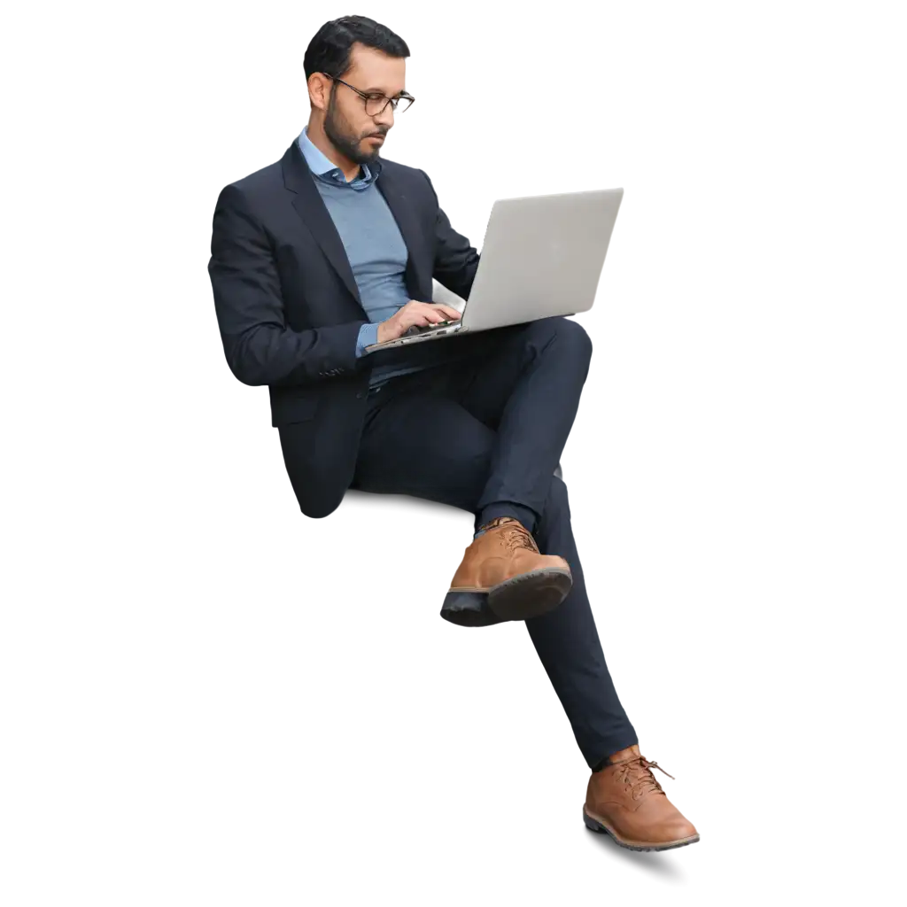 man using laptop without chair