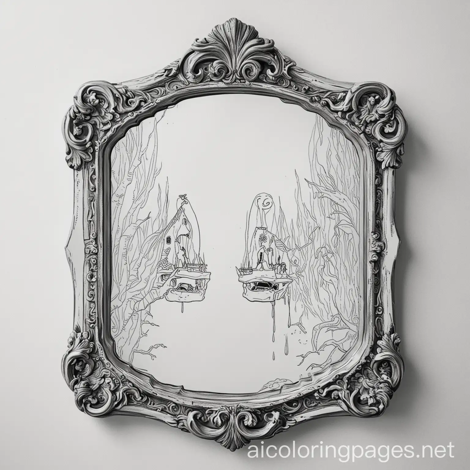 Scary-and-Old-Whispering-Mirror-Coloring-Page