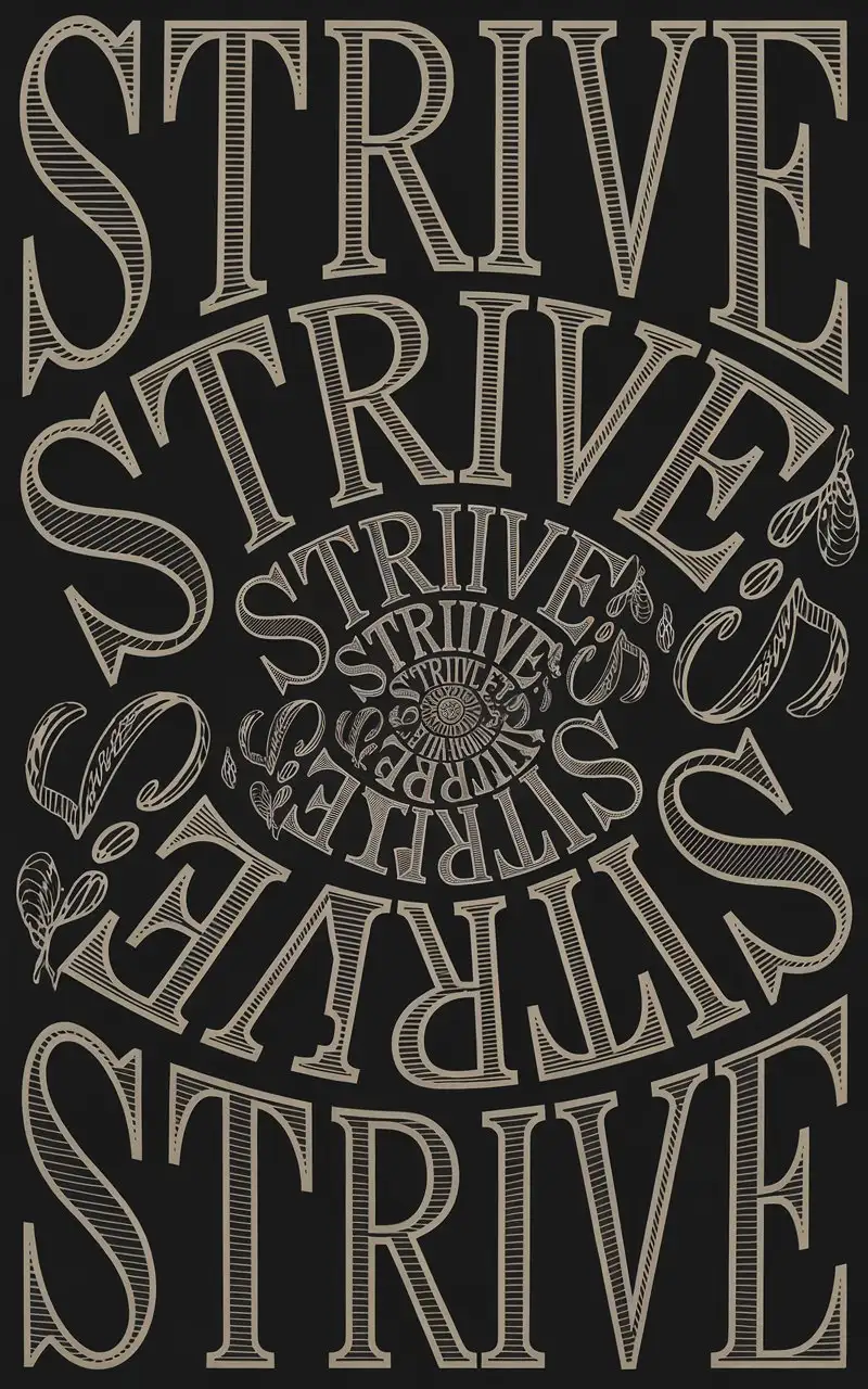 I want a black background with one word in black "Strive" repeated in it in different sizes and styles and fonts