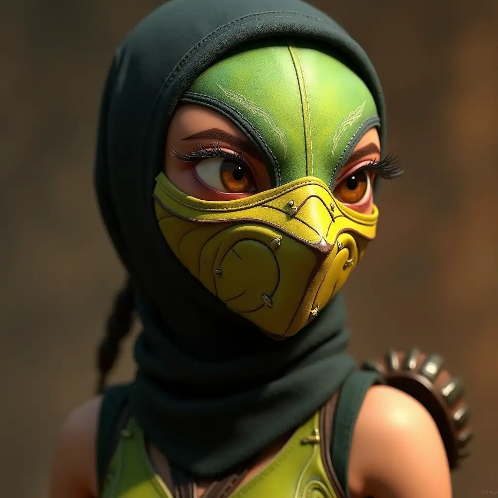 Adventurous Female Pixie Rogue in a Moral KombatInspired Mask