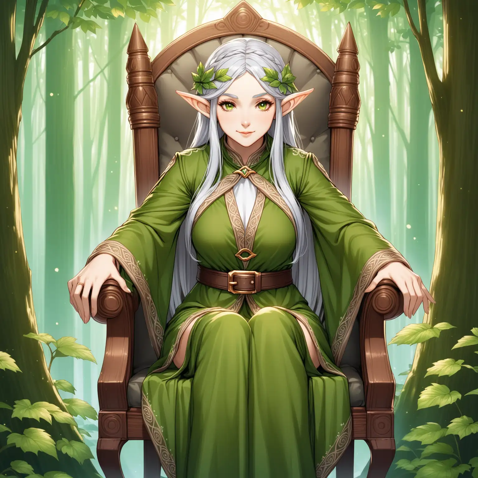 Elderly Elf Woman with Grey Hair in Woodland Setting