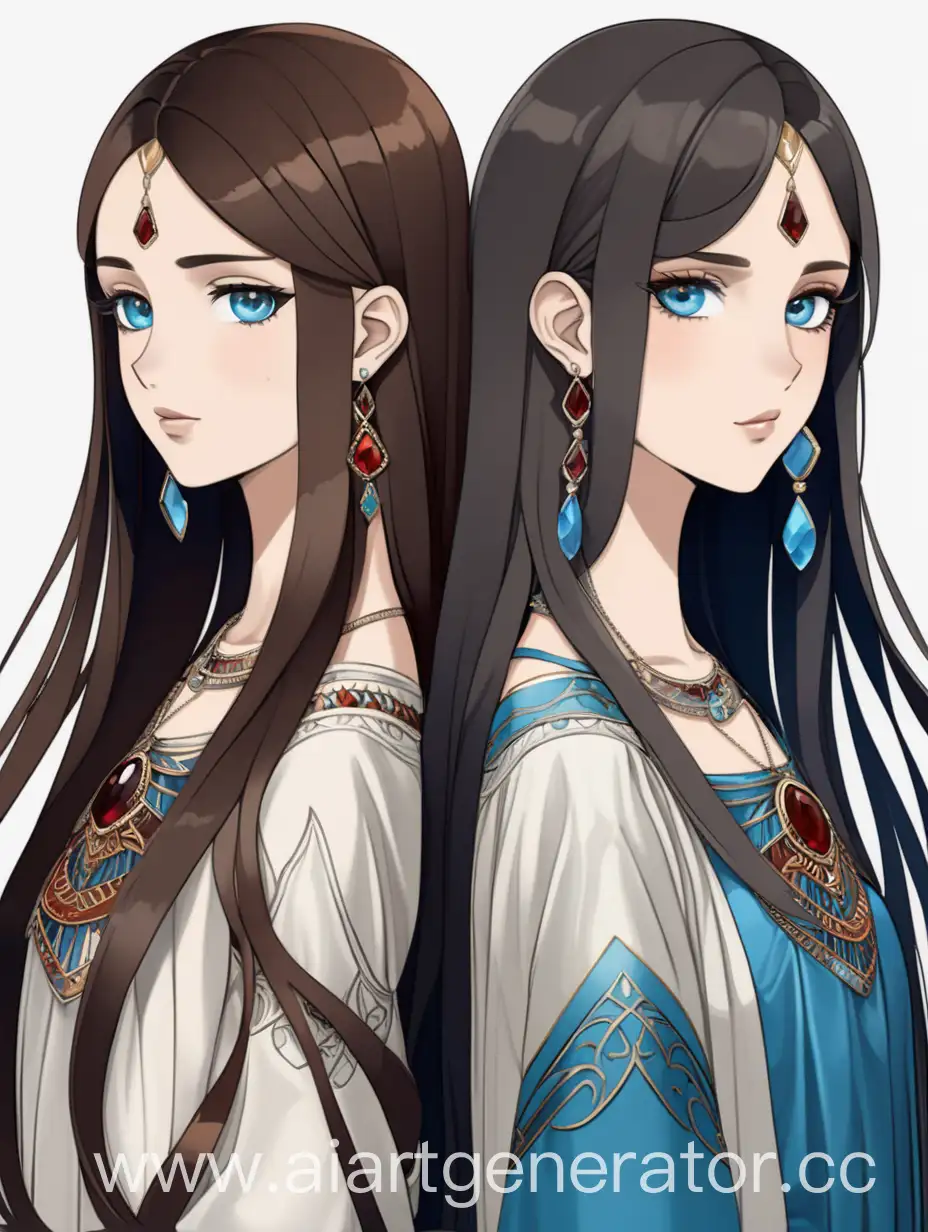 Graphic-Vector-Art-of-Mother-and-Daughter-with-Dark-Hair-and-Natural-Stone-Jewelry