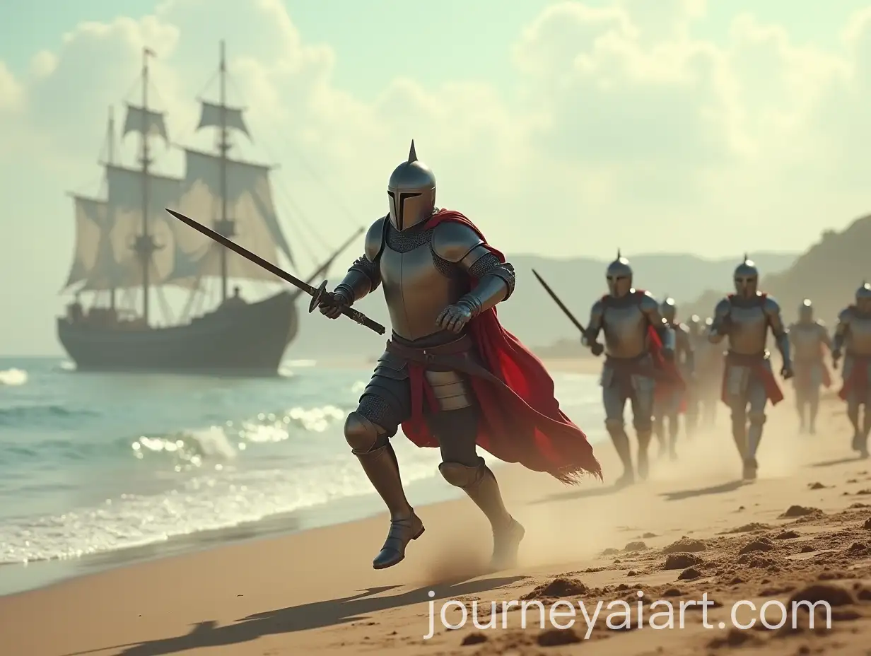 Knight-Running-Toward-Ships-with-Soldiers-in-the-Background