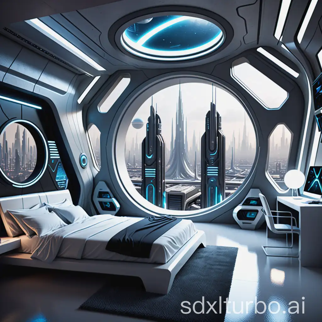 Futuristic SciFi City Bedroom View