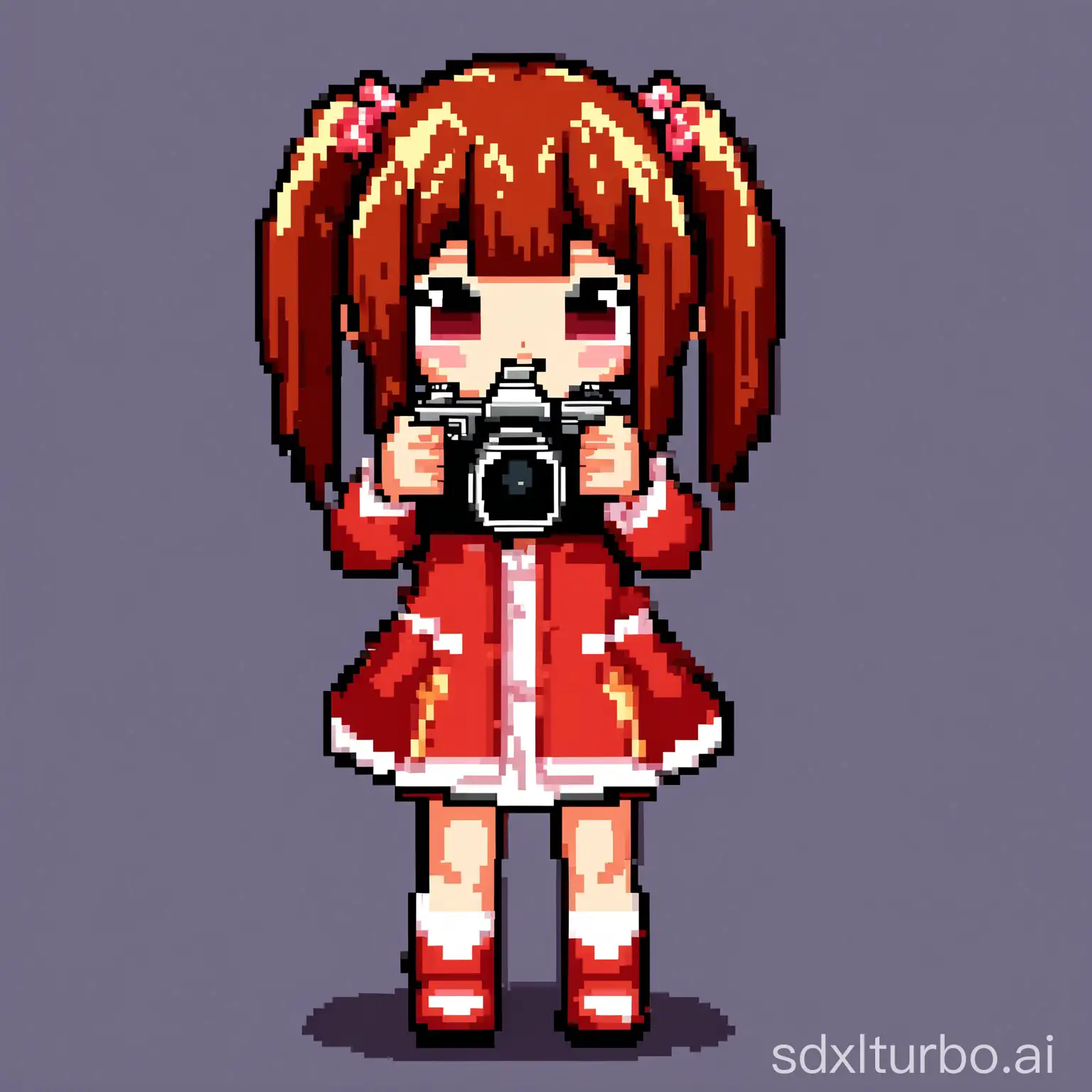 Pixel-Art-Little-Girl-with-Double-Ponytails-in-Red-Clothes-Holding-a-Camera