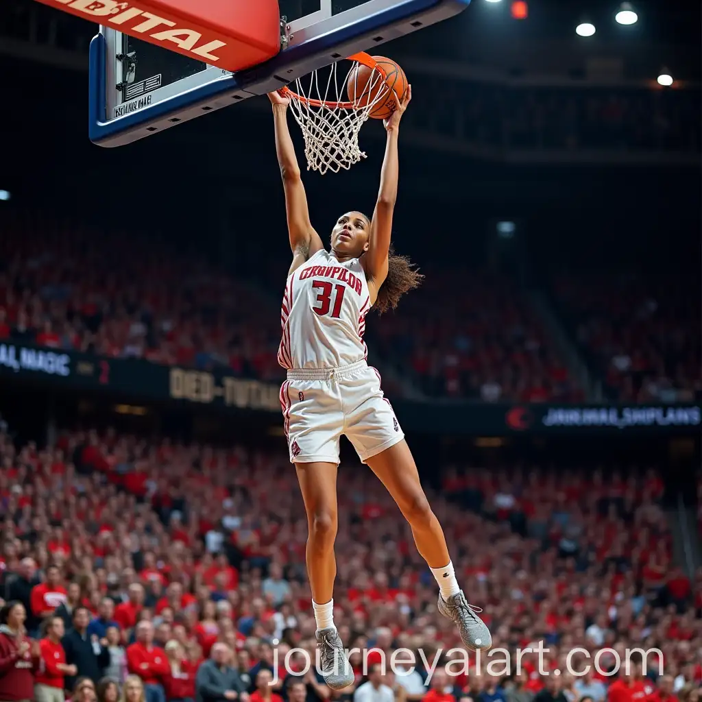 Female-Basketball-Player-Dunking-Ball-in-Stadium-with-Spectators-Cheering