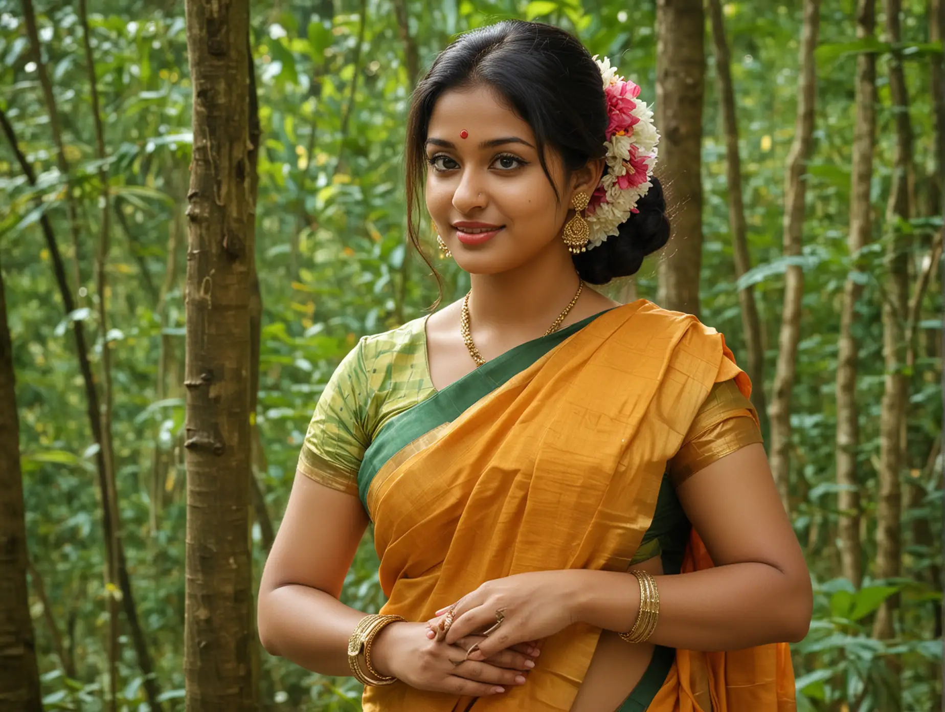 Beautiful-Kerala-Woman-in-Traditional-Saree-at-Sunset-by-the-Beach