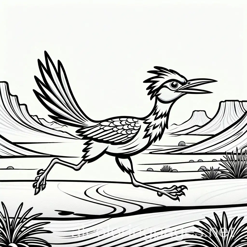 Cartoon-Roadrunner-Running-Fast-in-Desert-Coloring-Page