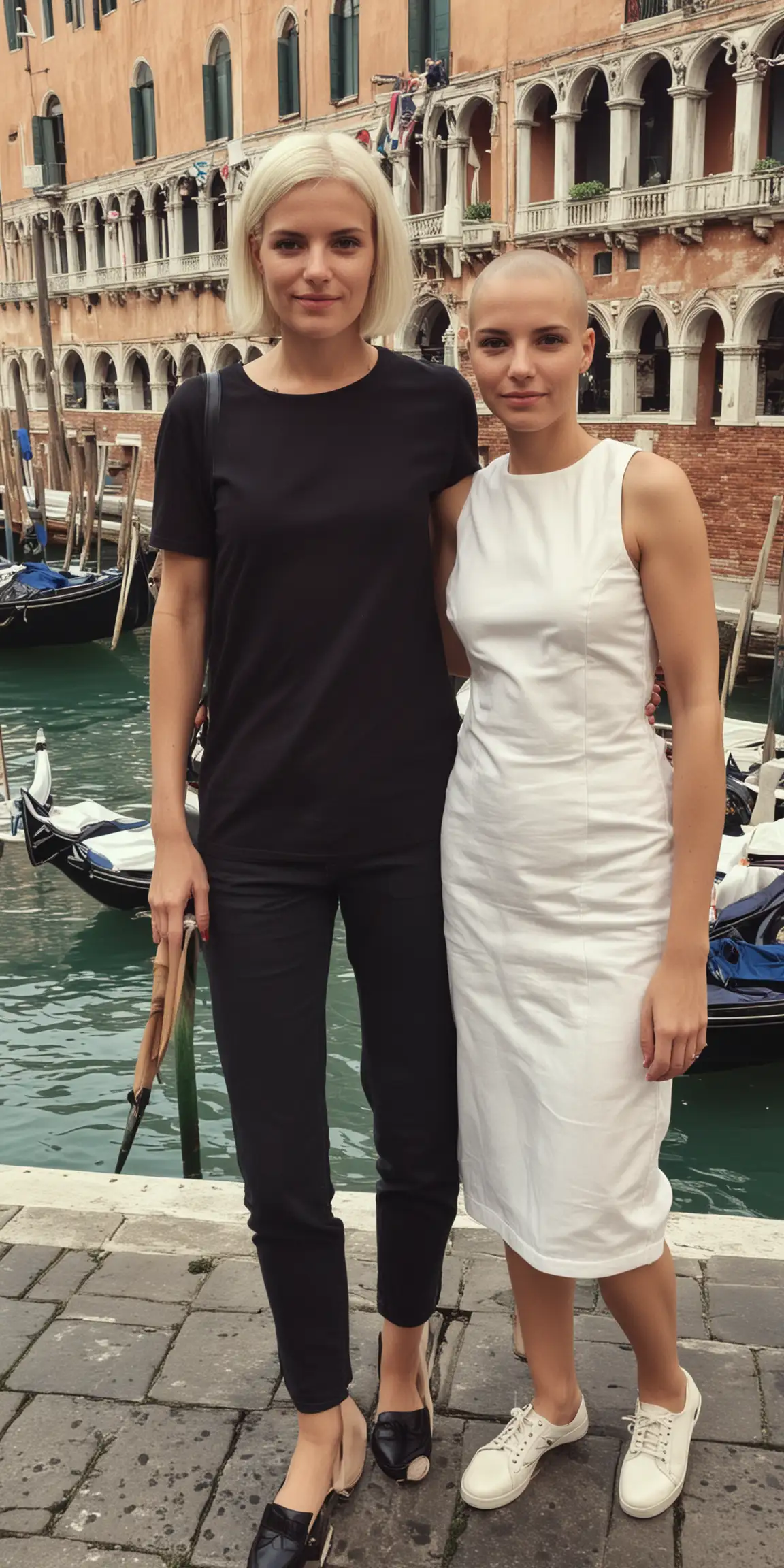 Young Woman and Mother Posing at Venezia Stylish in White and Black