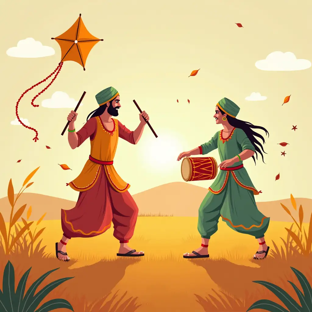 Agriculture Drum And Kite Happy Lohri Celebrations Illustration Clipart Vector Hd Image