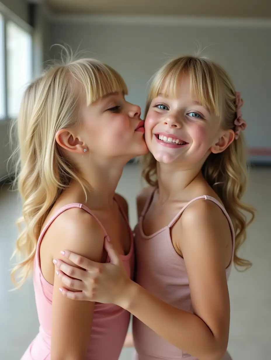 Adorable-Young-Girls-Dancing-in-Studio-Playful-Posing-and-Kisses