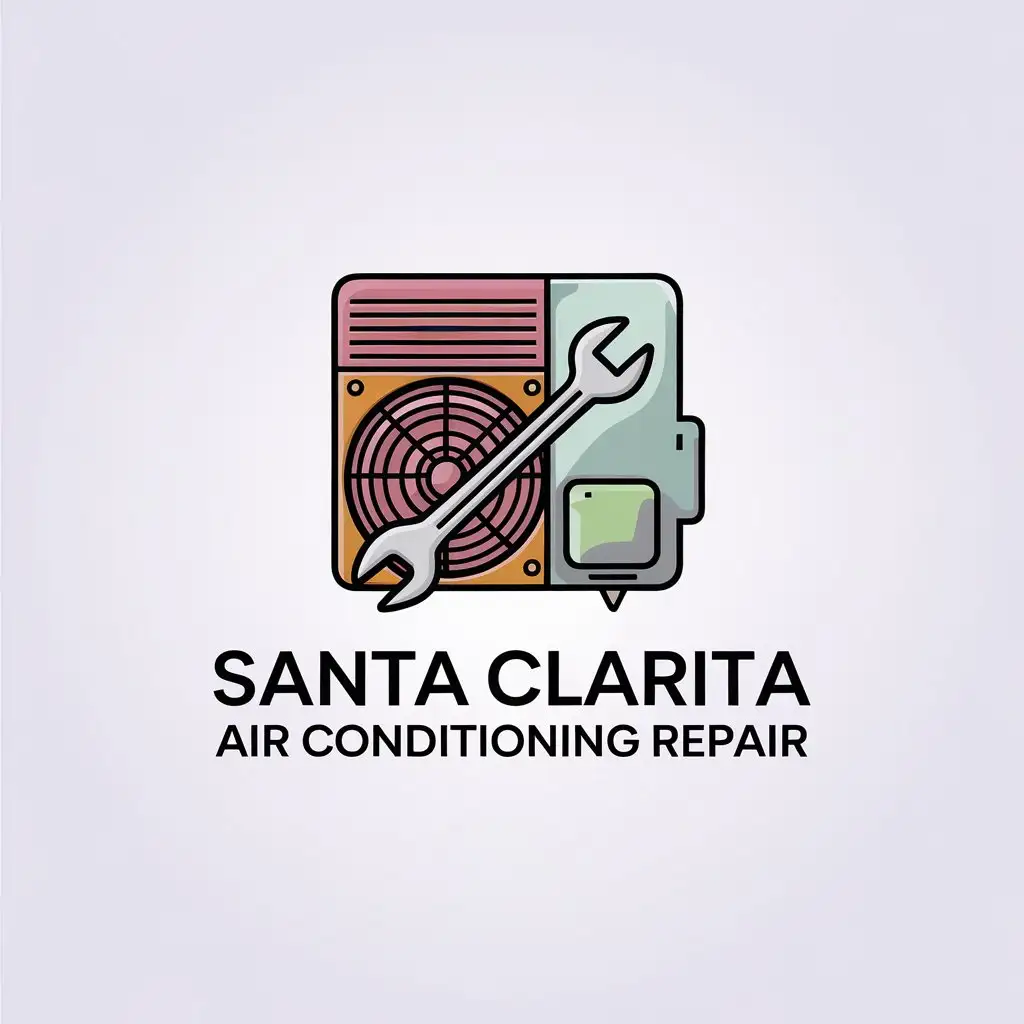 LOGO Design for Santa Clarita Air Conditioning Repair Mixed Color Air Conditioning Symbol with Spanner in Minimalistic Style