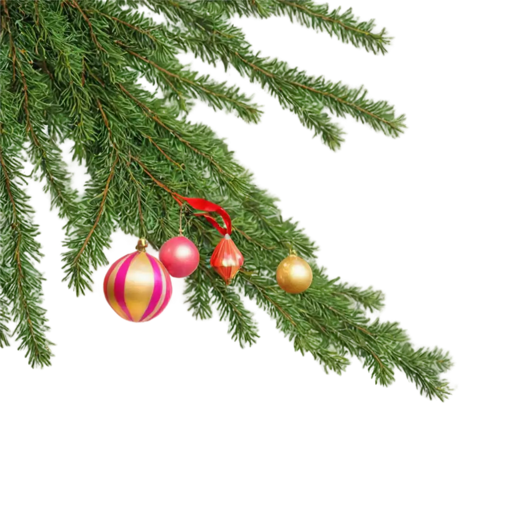 Fir-Branch-with-New-Year-Toys-PNG-Image-Festive-Decorations-for-Digital-Creativity