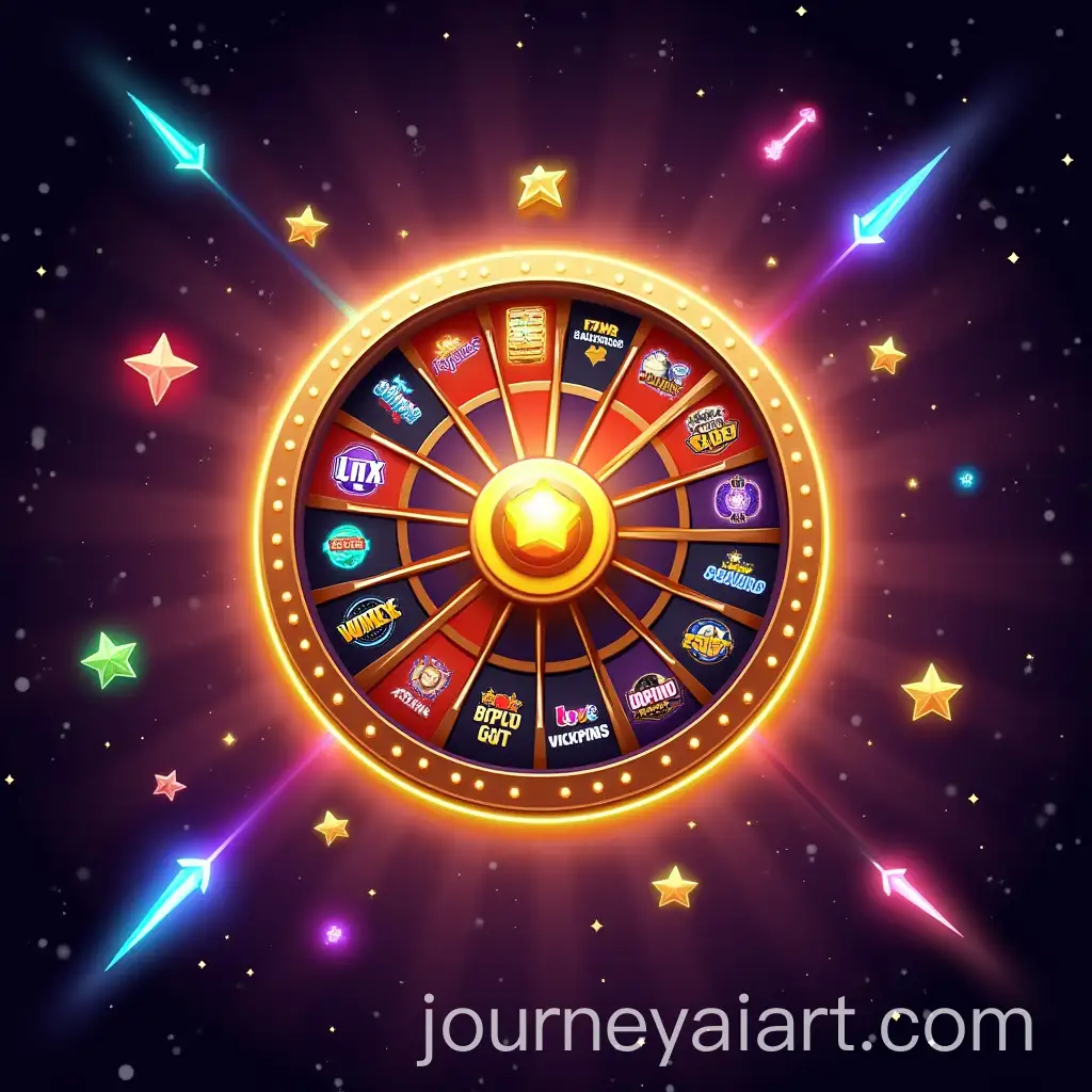 Vibrant-Neon-Gaming-Wheel-with-Digital-Slot-Machines-and-Shooting-Stars
