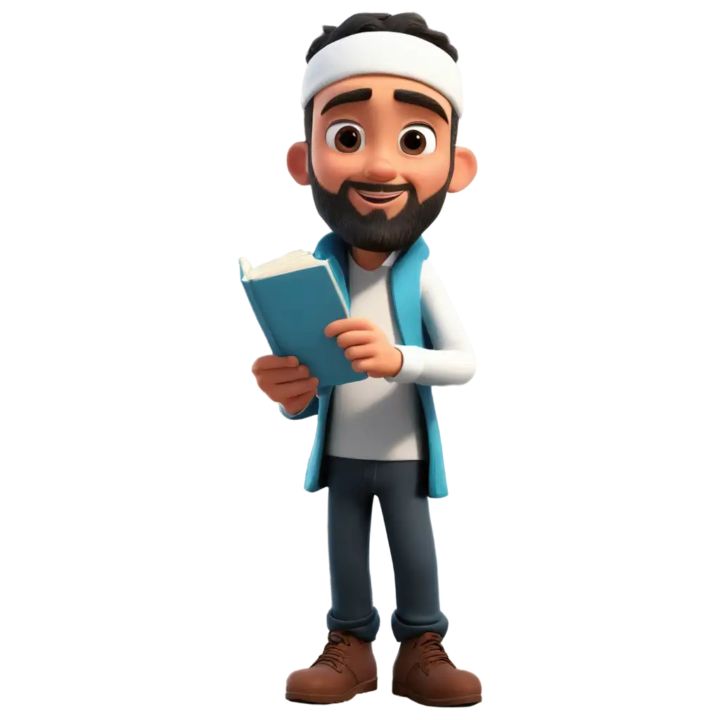 Cartoon-Animation-of-Muslim-with-Hobby-Writing-and-Reading-Books-PNG-HighQuality-Image-for-Diverse-Uses