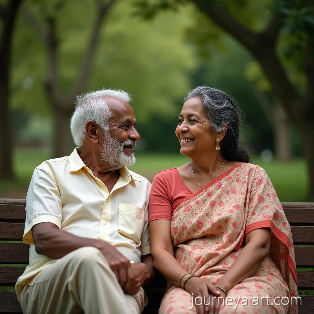 Sri-Lankan-Grandparents-Smiling-Together-on-Garden-Bench