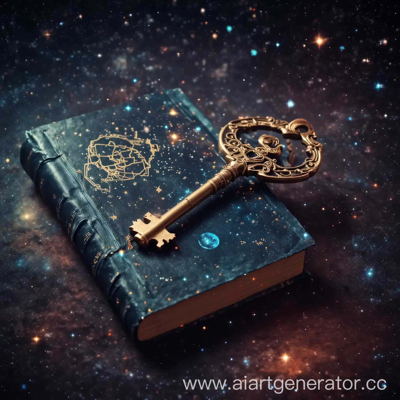 Astral-Space-Key-with-Book-Mystical-Key-Floating-in-Cosmic-Environment