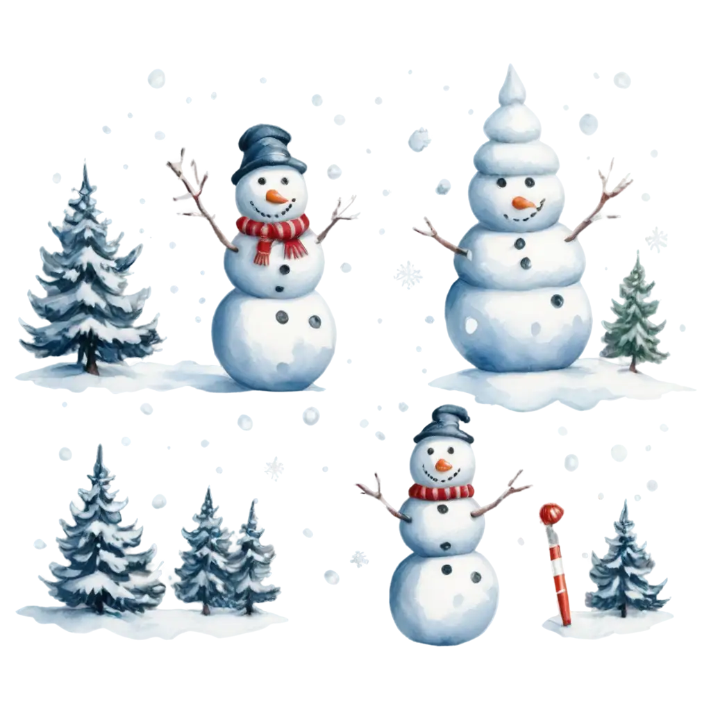 PNG-Pencil-Drawing-of-Snow-with-Firs-and-Snowman-HighQuality-Image-for-Winter-Designs