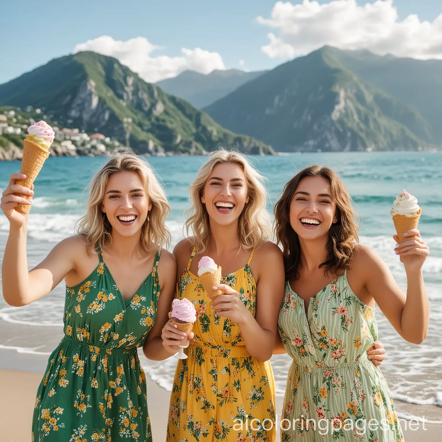 Two-Women-Enjoying-Ice-Cream-at-Sunny-Beach