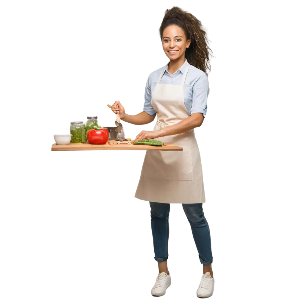 Home-Chef-Kitchen-Scene-PNG-Image-Confident-Woman-Cooking-with-Fresh-Ingredients