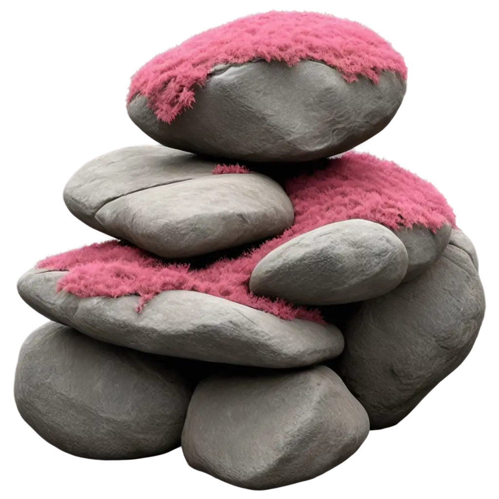 HighResolution-PNG-Image-of-Rocks-with-Pink-Moss-Photorealistic-Octane-Render