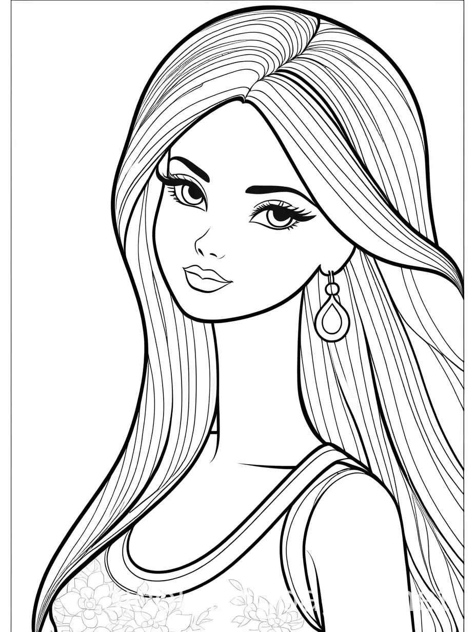 barbie, Coloring Page, black and white, line art, white background, Simplicity, Ample White Space