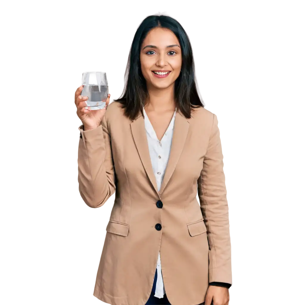 Indian-Modern-Woman-Smiling-with-Water-Glass-PNG-Image-for-Clear-and-Versatile-Use